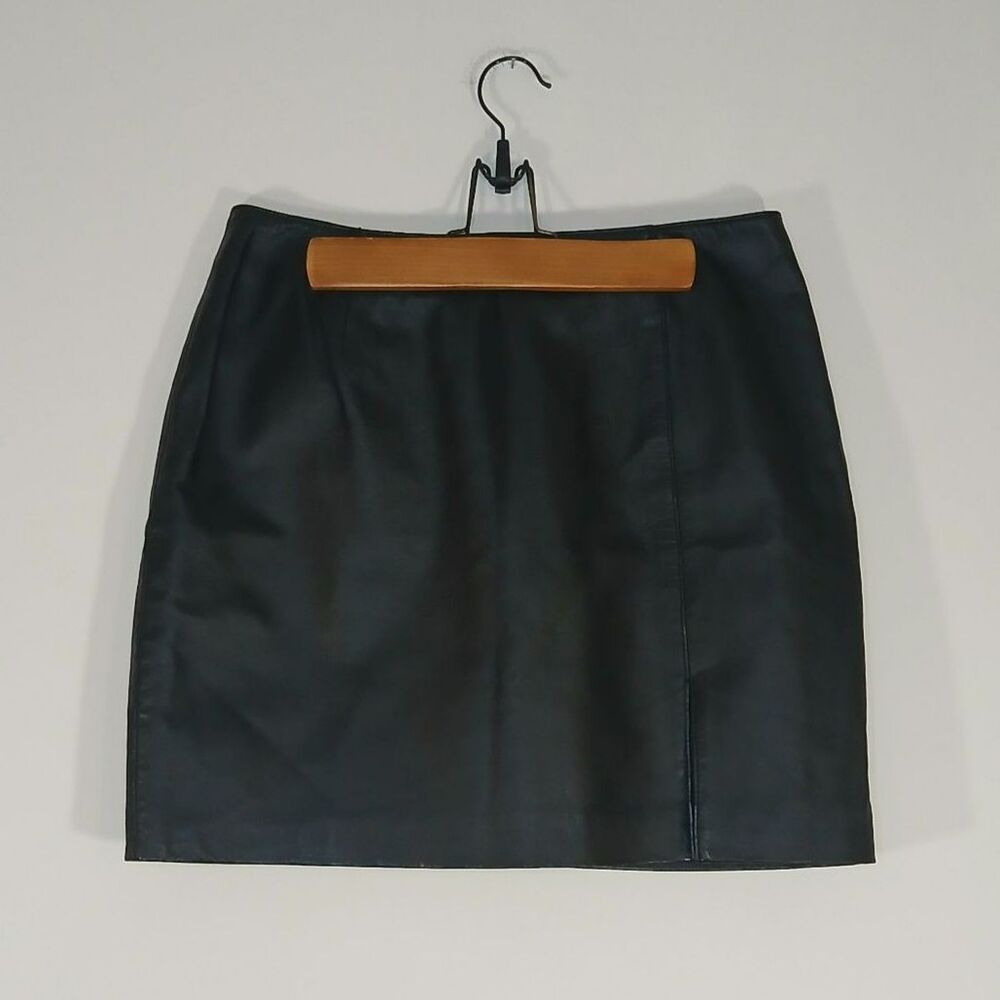 Vintage Styleworks Leather Skirt Front Slit Side Zip Lined Y2K Matrix Goth Chic